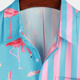 Men's Blue Shirt with Flamingos and Stripes