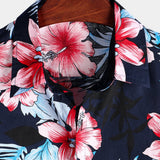 Men's Navy Hawaiian Shirt with Tropical Plants