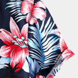 Men's Navy Hawaiian Shirt with Tropical Plants