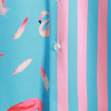 Men's Blue Shirt with Flamingos and Stripes
