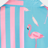 Men's Blue Shirt with Flamingos and Stripes