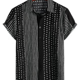 Harold Men's Retro Striped and Dotted Short Sleeve Shirt – Black