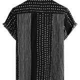 Harold Men's Retro Striped and Dotted Short Sleeve Shirt – Black