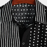 Harold Men's Retro Striped and Dotted Short Sleeve Shirt – Black