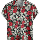 Men's Skull and Rose Print Shirt