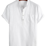 Larry Men's Short Sleeve Shirt with Mandarin Collar and Chest Pocket