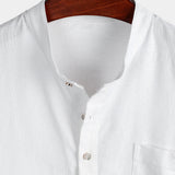 Harold Men's Short Sleeve Shirt with Mandarin Collar and Chest Pocket