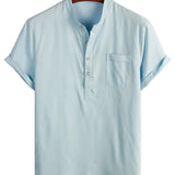 Larry Men's Short Sleeve Shirt with Mandarin Collar and Chest Pocket