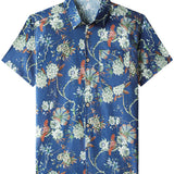 Men's Blue Shirt with Small Floral Pattern