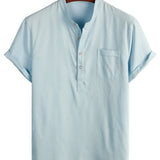Harold Men's Short Sleeve Shirt with Mandarin Collar and Chest Pocket
