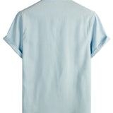 Larry Men's Short Sleeve Shirt with Mandarin Collar and Chest Pocket