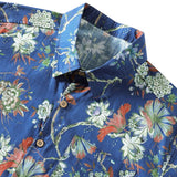 Men's Blue Shirt with Small Floral Pattern