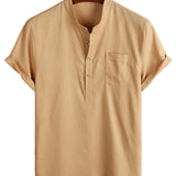 Harold Men's Short Sleeve Shirt with Mandarin Collar and Chest Pocket