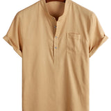 Larry Men's Short Sleeve Shirt with Mandarin Collar and Chest Pocket