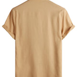 Harold Men's Short Sleeve Shirt with Mandarin Collar and Chest Pocket