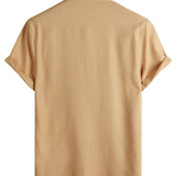 Larry Men's Short Sleeve Shirt with Mandarin Collar and Chest Pocket