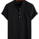 Harold Men's Short Sleeve Shirt with Mandarin Collar and Chest Pocket