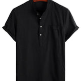 Larry Men's Short Sleeve Shirt with Mandarin Collar and Chest Pocket