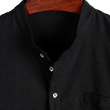 Larry Men's Short Sleeve Shirt with Mandarin Collar and Chest Pocket