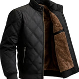 Men's Retro Quilted Jacket with Fleece – Black