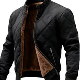 Men's Retro Quilted Jacket with Fleece – Black