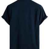 Larry Men's Short Sleeve Shirt with Mandarin Collar and Chest Pocket