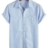Ronald Men's Short Sleeve Striped Shirt with Chest Pocket – Blue