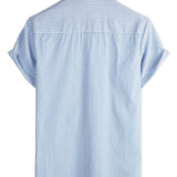 Ronald Men's Short Sleeve Striped Shirt with Chest Pocket – Blue