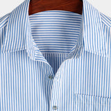 Ronald Men's Short Sleeve Striped Shirt with Chest Pocket – Blue