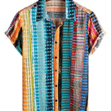 Men's Blue Shirt with Colourful Stripes