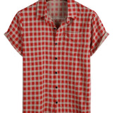 Men's Red Plaid Shirt with Pocket