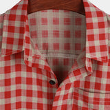 Men's Red Plaid Shirt with Pocket