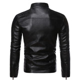 Men's Leather Jacket with Stand Collar