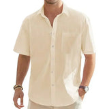 Men's Casual Short Sleeve Cotton-Linen Shirt