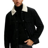 Men's Corduroy Jacket with Sherpa Collar – Black