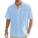 Men's Casual Short Sleeve Cotton-Linen Shirt