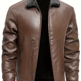 Elegant Men's Leather Jacket with Fleece Lining