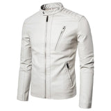 Elegant Men's Leather Jacket with Stand Collar