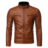 Men's Leather Jacket with Stand Collar
