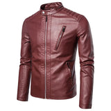 Elegant Men's Leather Jacket with Stand Collar