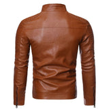 Men's Leather Jacket with Stand Collar