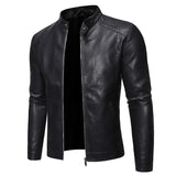 Men's Black Leather Jacket with Stand Collar