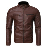 Men's Leather Jacket with Stand Collar