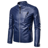 Elegant Men's Leather Jacket with Stand Collar