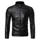 Men's Leather Jacket with Stand Collar