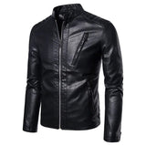 Elegant Men's Leather Jacket with Stand Collar