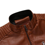 Men's Leather Jacket with Stand Collar
