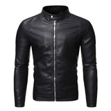 Men's Black Leather Jacket with Stand Collar