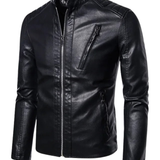 Elegant Men's Leather Jacket with Stand Collar