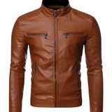 Men's Leather Jacket with Stand Collar